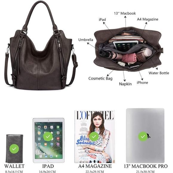 Tote Bag PU Leather Shoulder Bags Fashion Hobo Bags Large Purse and Handbags - Picture 6 of 6